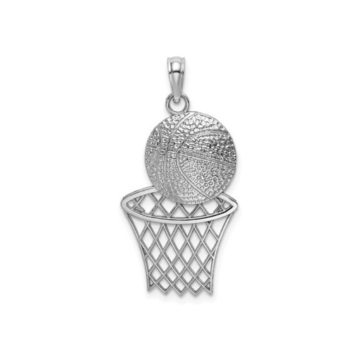 14K White Gold Basketball In Net Pendant Charm