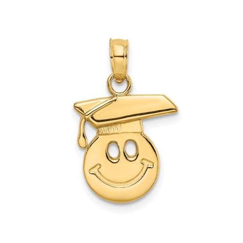 14K Yellow Gold Smiley Face with Graduation Cap Charm Pendant