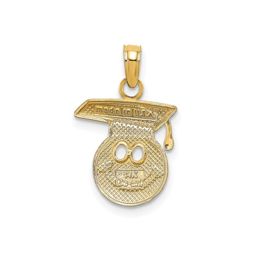 14K Yellow Gold Smiley Face with Graduation Cap Charm Pendant