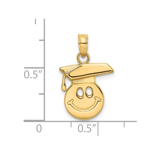 14K Yellow Gold Smiley Face with Graduation Cap Charm Pendant