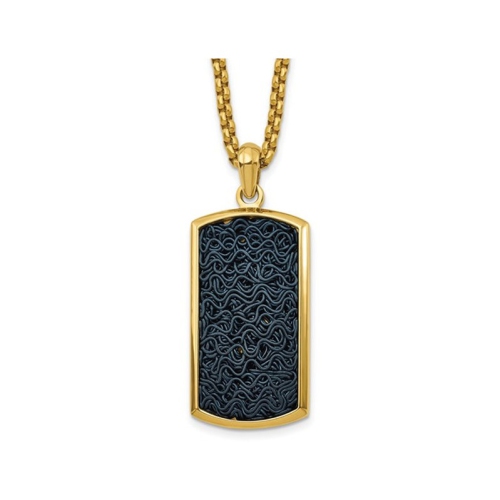 GEM AND HARMONY  Mens Black Wire Inlay Dog Tag Pendant Necklace In Stainless Steel With Chain In Yellow