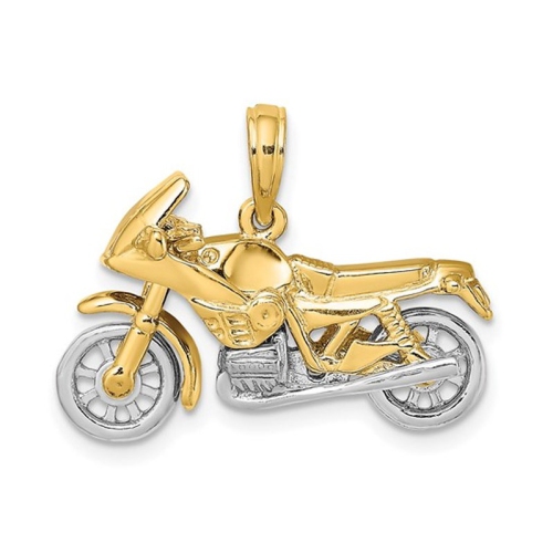 GEM AND HARMONY  14K Gold 3-D Motorcycle Pendant Charm Necklace (No Chain) In Yellow