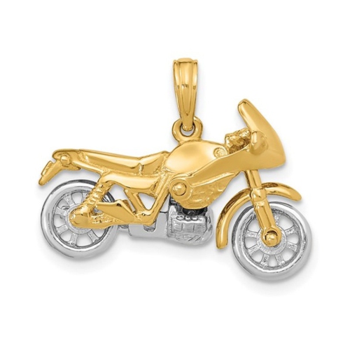 Collier à breloque 3-D en or jaune 14K ct pour moto
