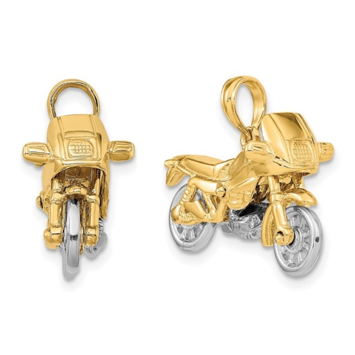 Collier à breloque 3-D en or jaune 14K ct pour moto