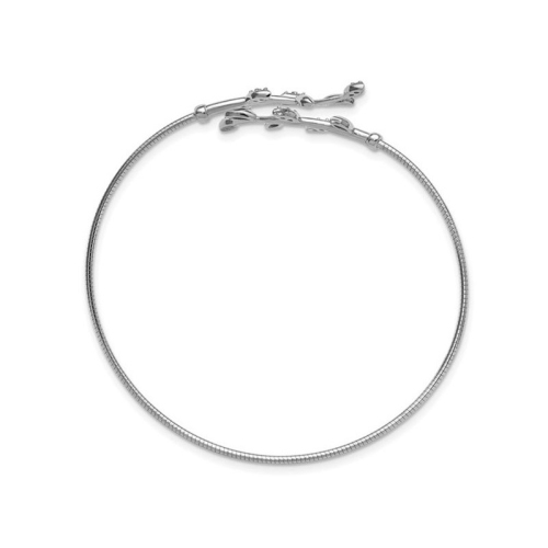 Stering Silver Leaf Bypass Flexible Cuff Bangle Bracelet with Synthetic Cubic Zirocnias