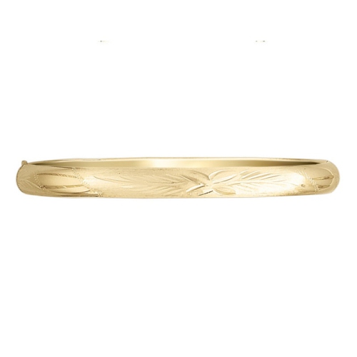 Diamond Cut and Satin Hinged Bangle in 14K Yellow Gold