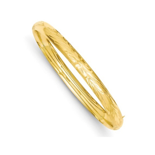 Diamond Cut and Satin Hinged Bangle in 14K Yellow Gold