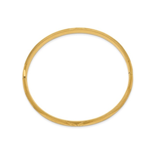 Diamond Cut and Satin Hinged Bangle in 14K Yellow Gold