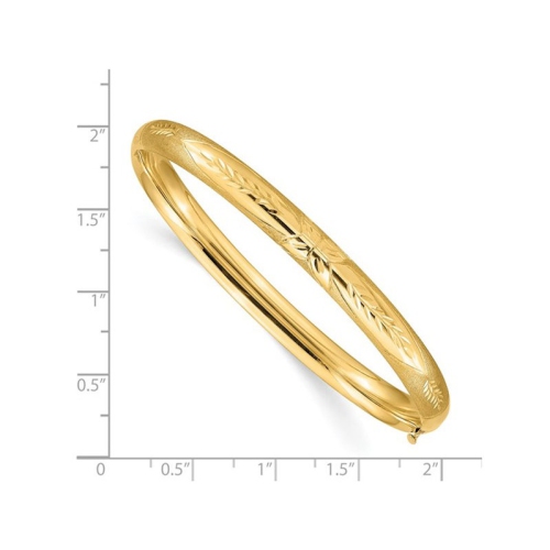 Diamond Cut and Satin Hinged Bangle in 14K Yellow Gold