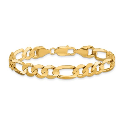 GEM AND HARMONY  14K Gold Concave 8.75MM Figaro Bracelet (8 Inches) In Yellow