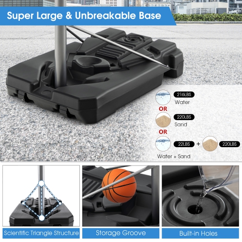 Costway 64"-79" Height Adjustable Poolside Basketball Hoop Goal System with44" Backboard