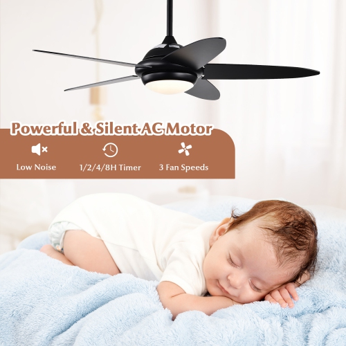 Costway 52" Ceiling Fan with LED Lights & Remote Control 1/2/4/8H Timer & 3 Fan Speeds