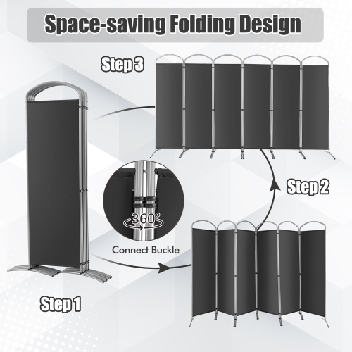 Costway 6 Panels Folding Privacy Screen 6 Ft Tall Fabric Privacy Screen for Home