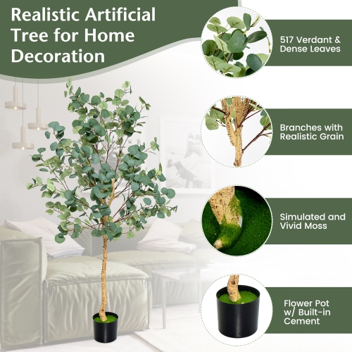 Costway 5.5FT Artificial Tree Fake Eucalyptus Tree for Living Room Office Home Decor
