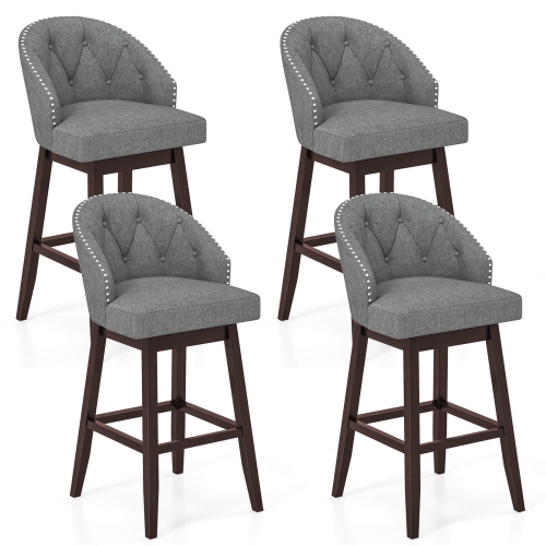 COSTWAY  Set Of 4 Swivel Bar Stools Tufted Bar Height Pub Chairs With Rubber Wood Legs