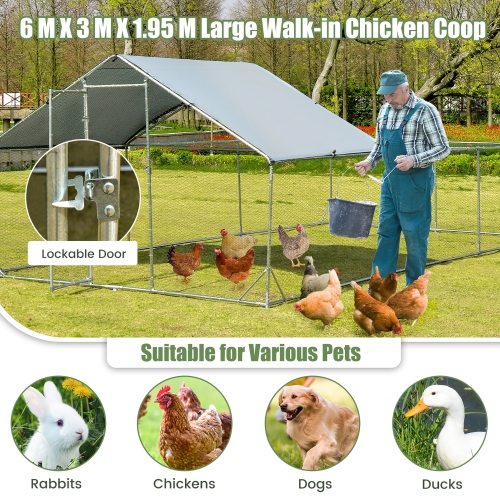 CoCostway – grande cabane à lapins Hen Rabbit avec couvercle pour poulet en métal