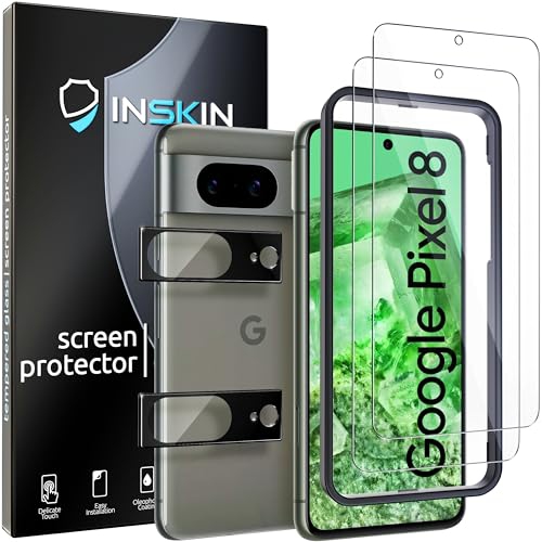 Inskin Screen Protector for Google Pixel 8 - 2+2 Tempered Glass for Screen & Camera Lens, Auto-Align Installation, Fingerprint ID Support, Plasma