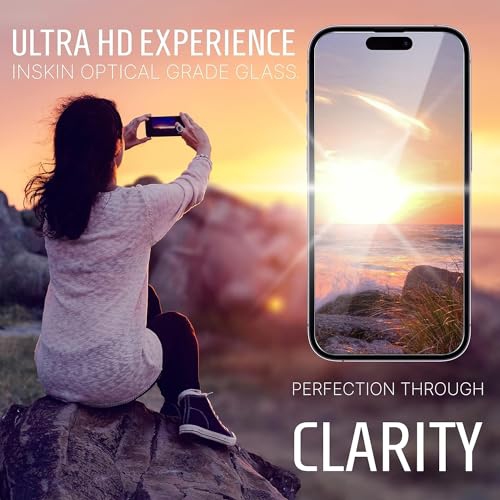 Inskin Screen Protector for iPhone 15 - 3+3 Tempered Glass for Screen & Camera Lens, Auto-Align Installation, Ultra HD, Long-Lasting Plasma Coating,