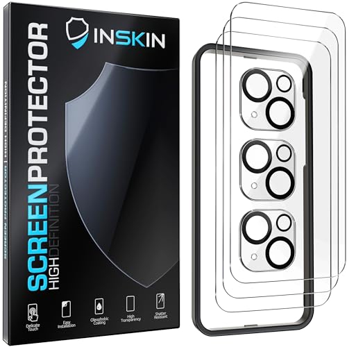 Inskin Screen Protector for iPhone 15 - 3+3 Tempered Glass for Screen & Camera Lens, Auto-Align Installation, Ultra HD, Long-Lasting Plasma Coating,