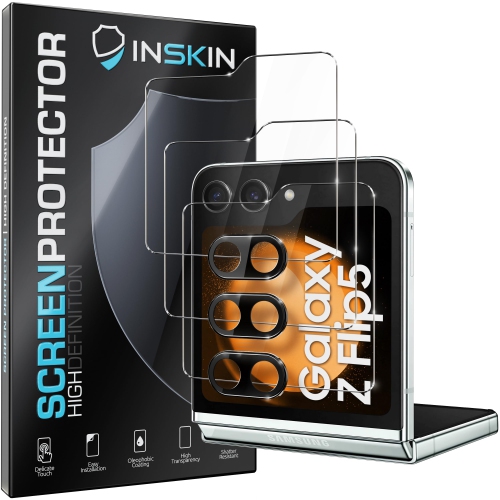 Inskin Tempered Glass Front Screen Protector for Samsung Galaxy Z Flip 5 5G 6.7 inch [2023] - Ultimate 3+3 Bundle with Camera Lens Guard - Ultra HD,