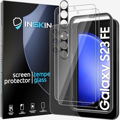 Inskin Screen Protector for Samsung Galaxy S23 FE 5G - 2+2 Tempered Glass for Screen & Camera Lens, Auto-Align Installation, Plasma Coating, Fingerpr