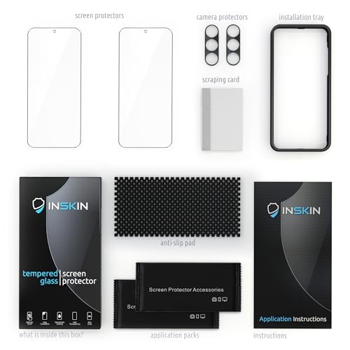 Inskin Screen Protector for Samsung Galaxy S23 FE 5G - 2+2 Tempered Glass for Screen & Camera Lens, Auto-Align Installation, Plasma Coating,