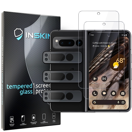 Image 1 de 6.. Inskin Screen Protector for Google Pixel Fold 5G - 3+3 Tempered Glass for Screen & Camera Lens, Ultra HD, Fingerprint ID Support, Plasma Coating,