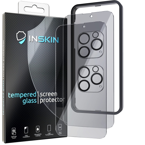 Protecteur d'écran de confidentialité d'Inskin pour iPhone 14 Pro Max - Paquet de 2 + 2 verres trempé pour écran et objectif d'appareil photo