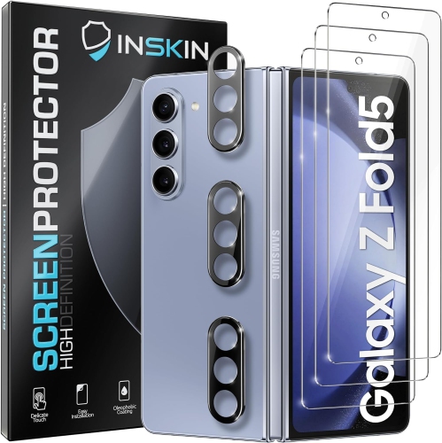Inskin Screen Protector for Samsung Galaxy Z Fold 5 5G - 3+3 Tempered Glass for Outer Screen & Camera Lens, Anti Fingerprint Plasma Coating, Fits