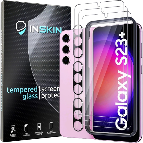 Inskin Screen Protector for Samsung Galaxy S23 Plus 5G - 3+3 Tempered Glass for Screen & Camera Lens, Auto-Align Installation, Plasma Coating, Finger
