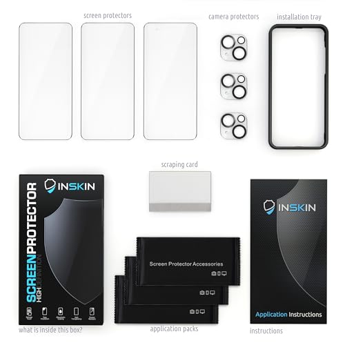 Inskin Screen Protector for iPhone 15 Plus - 3+3 Tempered Glass for Screen & Camera Lens, Auto-Align Installation, Ultra HD, Plasma Coating, Fits