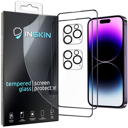 Inskin Anti Glare Screen and Camera Lens Protector for iPhone 14 Pro Max 6.7 inch - 2+2 Pack, Tempered Glass