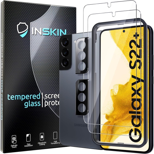 Inskin Screen Protector for Samsung Galaxy S22 Plus 5G - 2+2 Tempered Glass for Screen & Camera Lens, Auto-Align Installation, Plasma Coating, Fits