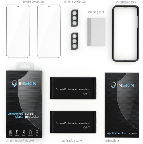 Inskin Screen Protector for Samsung Galaxy S22 Plus 5G - 2+2 Tempered Glass for Screen & Camera Lens, Auto-Align Installation, Plasma Coating, Fits