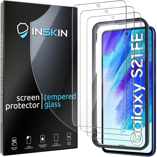 Inskin Screen Protector for Samsung Galaxy S21 FE 5G/4G - 3-Pack Tempered Glass, Auto-Align Installation, Plasma Coating, Fingerprint ID Support, Fit