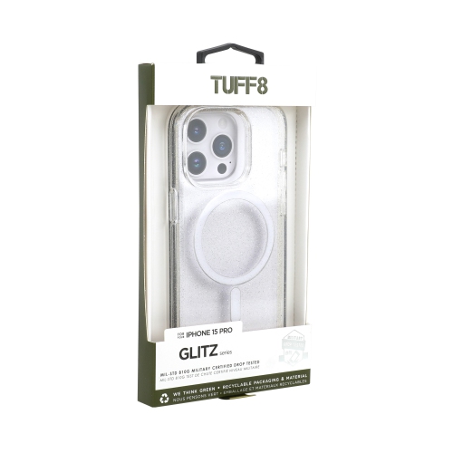 TUFF8  Glitz Rugged Case (Clear With Glitter) for Iphone 15 Pro
