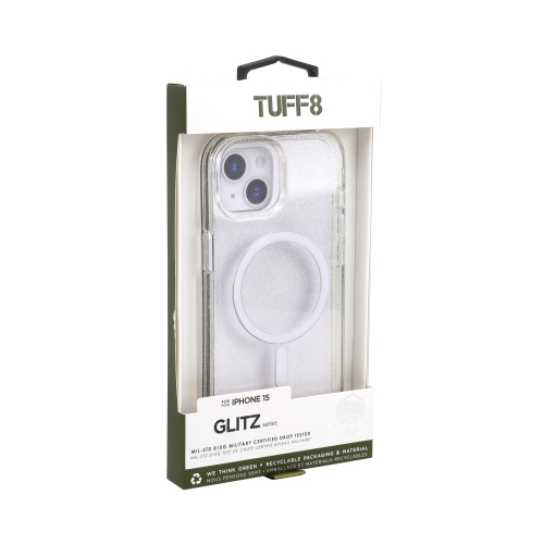 TUFF8  Glitz Rugged Case (Clear With Glitter) for Iphone 15