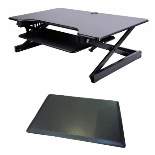 Rocelco Black CADRB-46-DMS Corner Adjustable Height Desk Riser 46" & Dual Monitor Stand Bundle