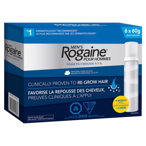 Rogaïne – mousse de repousse des cheveux pour hommes avec 5 % de Minoxidil, 6 x 60&nbsp;g