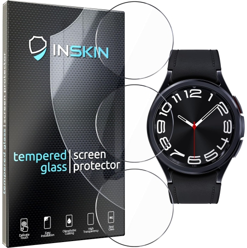 Inskin Screen Protector for Samsung Galaxy Watch 6 Classic 43mm – 3-Pack, Tempered Glass, Ultra HD, Easy Suction Cup Installation, Plasma Coating,