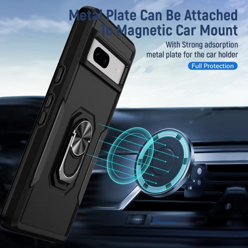 [CS] Shockproof Heavy Duty Magnetic Hard Armor Kickstand Case with Ring Holder for Google Pixel 8A, Light Pink