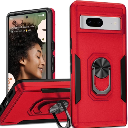 Image 1 of 4.. [CS] Shockproof Heavy Duty Magnetic Hard Armor Kickstand Case with Ring Holder for Google Pixel 8A, Red