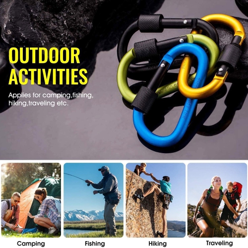 axGear Cargo Carabiner Clips D Ring Sharp Key Hook Buckle w Screw Gate 10 PCS Aluminum