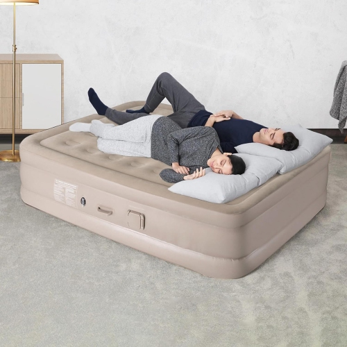 Matelas gonflable à DEL avec pompe intégrée et 2 oreillers d'axGear pour grand lit