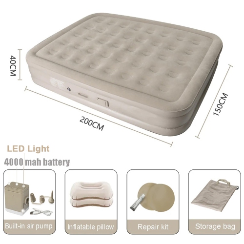 Matelas gonflable à DEL avec pompe intégrée et 2 oreillers d'axGear pour grand lit