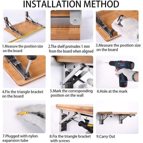 axGear Folding Shelf Brackets 10 Inch Stainless Steel Drop Down Bracket Heavy Duty