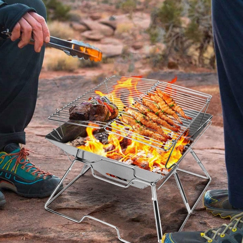 axGear Collapsible BBQ Grill Camp fire Pit Portable Stainless Steel Barbecue Stove