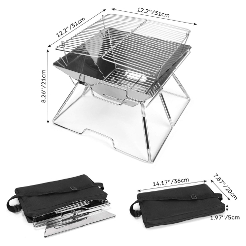 axGear Collapsible BBQ Grill Camp fire Pit Portable Stainless Steel Barbecue Stove