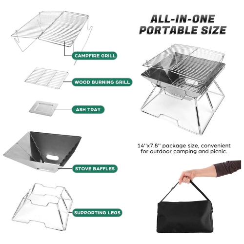 axGear Collapsible BBQ Grill Camp fire Pit Portable Stainless Steel Barbecue Stove
