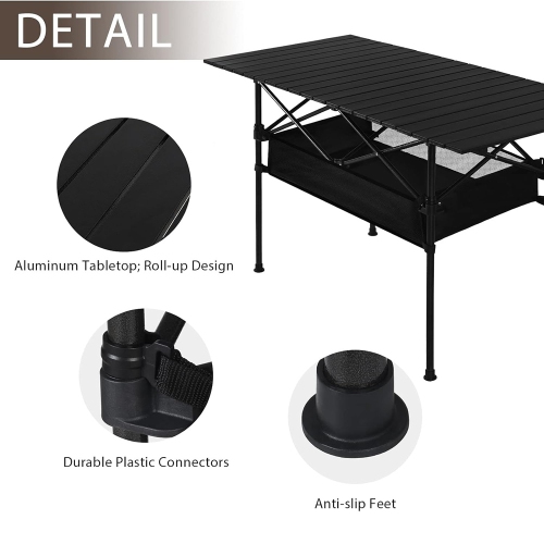 Table de camping pliante de axGear portative, hauteur réglable, aluminium, sac de transport pour pique-nique